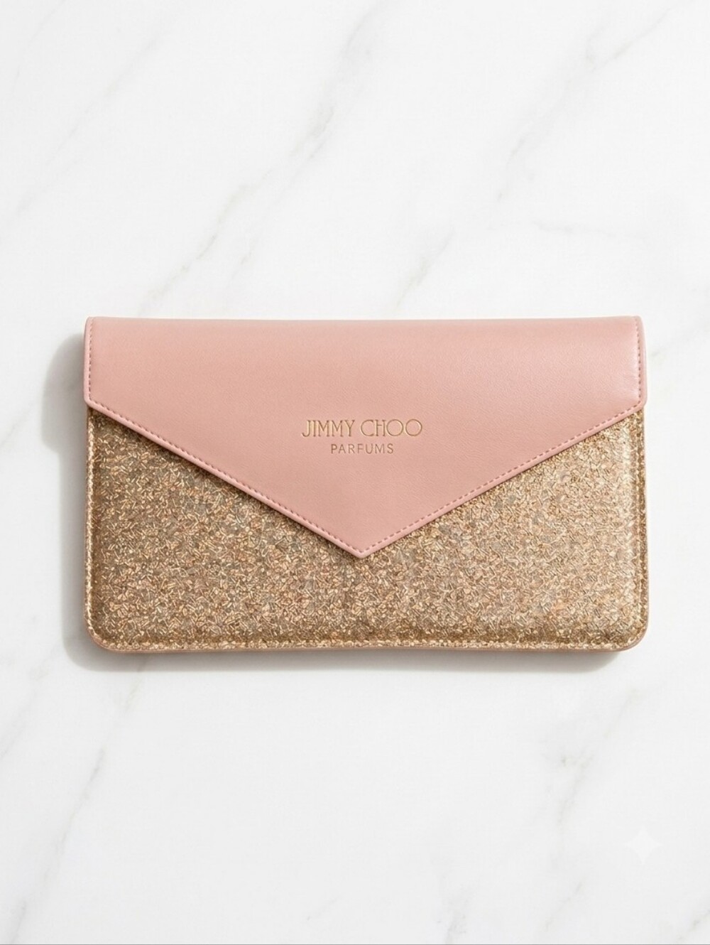 Jimmy Choo Blush Pink & Gold Glitter Envelope Pouch